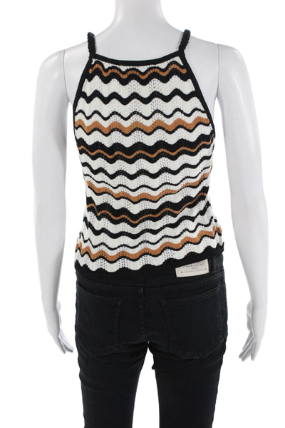 MINKPINK Womens Elena Wave Knit Top - Black/White/Tan Size XS