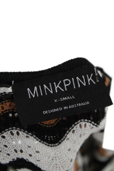 MINKPINK Womens Elena Wave Knit Top - Black/White/Tan Size XS