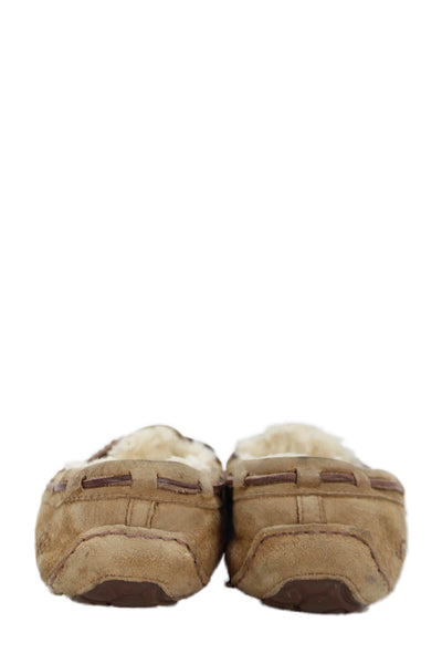 Ugg Womens Suede Bow Accent Slip On Shearling Lined Slippers Beige Size 7
