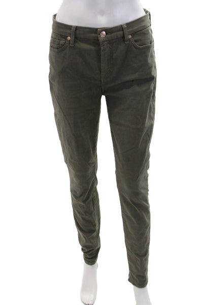 7 For All Mankind Womens Zipper Fly Mid Rise Skinny Ankle Jeans Green Size 28