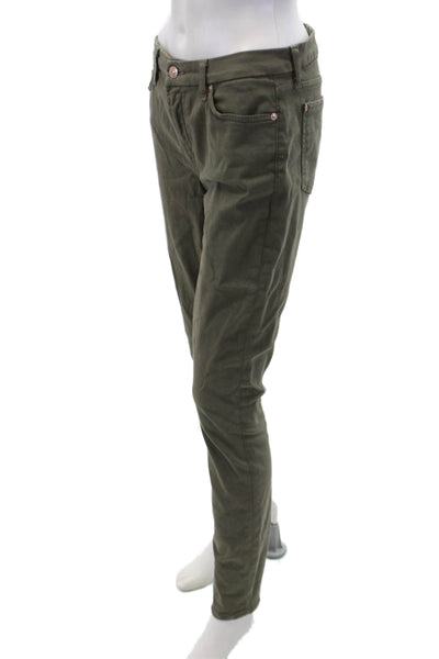 7 For All Mankind Womens Zipper Fly Mid Rise Skinny Ankle Jeans Green Size 28