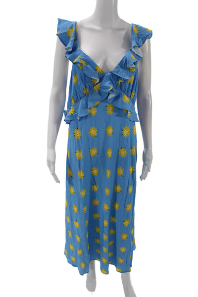 KITRI Womens Rosemary Blue Sunflower Print Midi Dress - Blue Sunflower Size 16