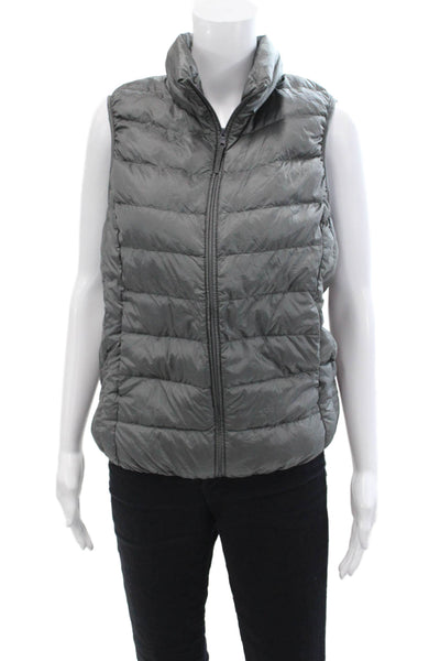 Uniqlo Womens Front Zip Mock Neck Packable Vest Jacket Gray Size Medium