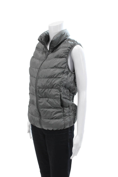 Uniqlo Womens Front Zip Mock Neck Packable Vest Jacket Gray Size Medium