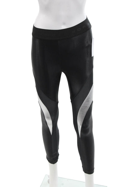Koral Womens Mesh Print Elastic Waist Skinny Ankle Leggings Black Size XS