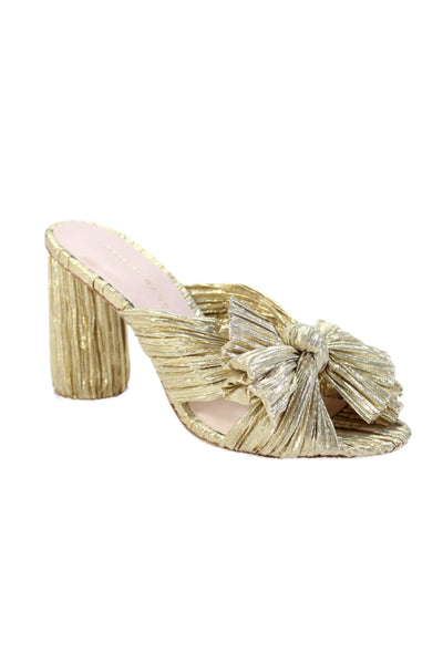 Loeffler Randall Womens Penny Pleated Bow Sandals - Gold Size 5.5