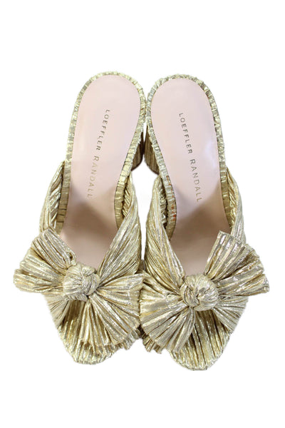 Loeffler Randall Womens Penny Pleated Bow Sandals - Gold Size 5.5