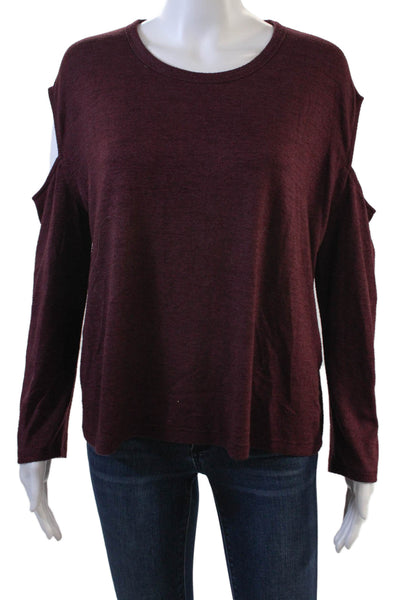 Rag & Bone Jean Womens Round Neck Long Sleeve Cold Shoulder Top Burgundy Size S