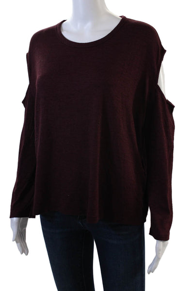 Rag & Bone Jean Womens Round Neck Long Sleeve Cold Shoulder Top Burgundy Size S