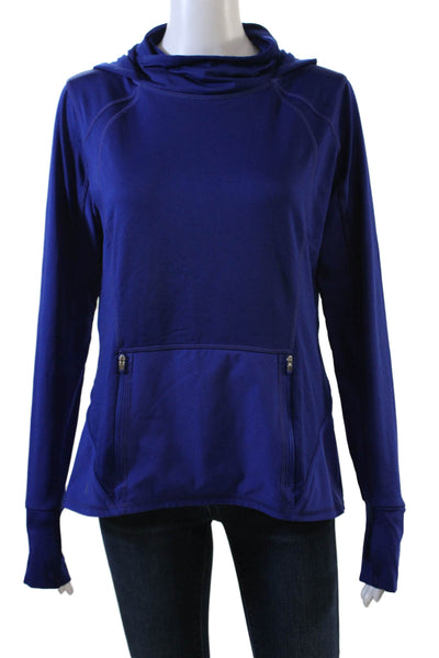 Athleta Womens Stretch Front Pocket Long Sleeve Activewear Hoodie Blue Size S