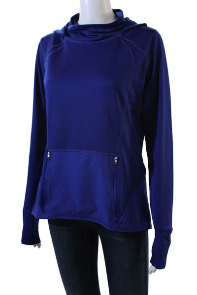 Athleta Womens Stretch Front Pocket Long Sleeve Activewear Hoodie Blue Size S