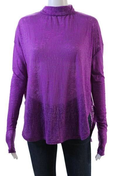 Free People Womens Cotton Blend Abstract Print Turtleneck Top Purple Size XS