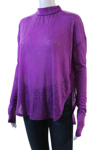 Free People Womens Cotton Blend Abstract Print Turtleneck Top Purple Size XS