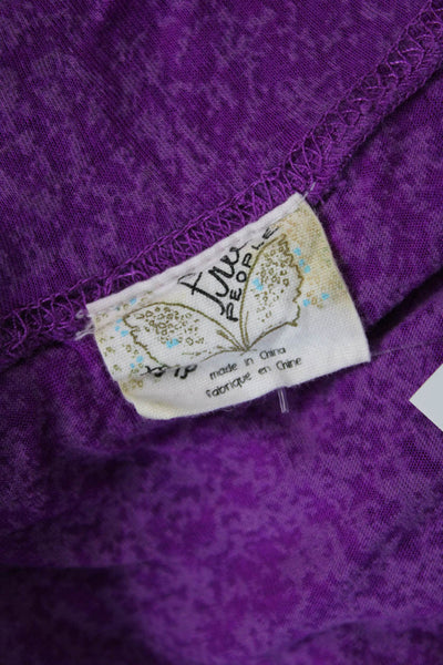 Free People Womens Cotton Blend Abstract Print Turtleneck Top Purple Size XS