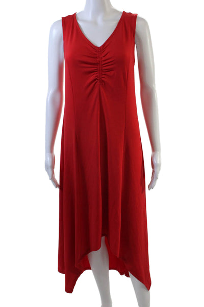 H By Halston Womens Ruched Round Neck Sleeveless Maxi Dress Red Size XXS
