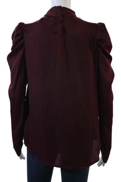 Do + Be Women's Round Neck Long Sleeves Drape Silky Blouse Burgundy Size S