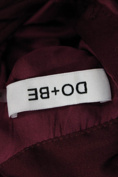 Do + Be Women's Round Neck Long Sleeves Drape Silky Blouse Burgundy Size S