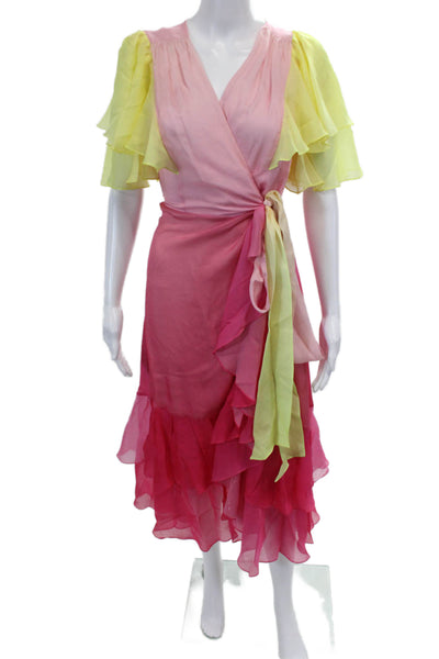 Prabal Gurung Womens Flutter Sleeve Wrap Dress - Mimosa Pink Multi Size 6