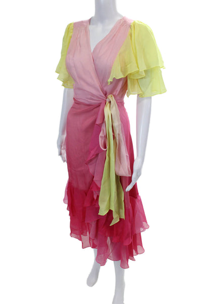 Prabal Gurung Womens Flutter Sleeve Wrap Dress - Mimosa Pink Multi Size 6