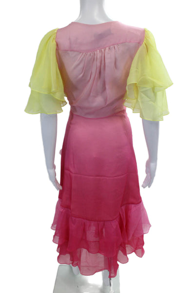 Prabal Gurung Womens Flutter Sleeve Wrap Dress - Mimosa Pink Multi Size 6