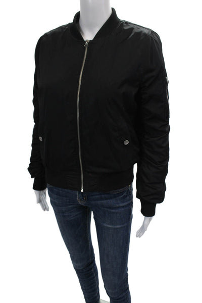 BB Dakota Women's Long Sleeves Full Zip Pocket Bomber Jacket Black Size S