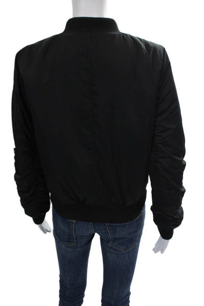 BB Dakota Women's Long Sleeves Full Zip Pocket Bomber Jacket Black Size S