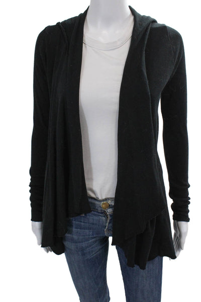 Lauren Moshi Women's Hood Long Sleeves Open Front Cardigan Sweater Black Size XS