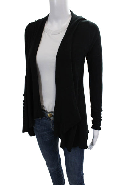 Lauren Moshi Women's Hood Long Sleeves Open Front Cardigan Sweater Black Size XS