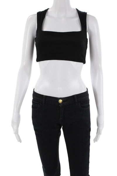 Guizio Womens Sleeveless Square Neck Knit Crop Top Black Size Small