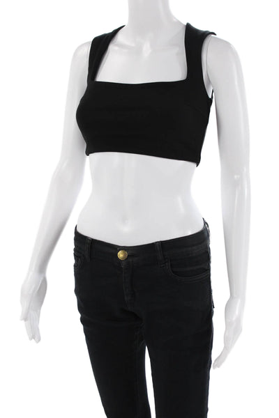 Guizio Womens Sleeveless Square Neck Knit Crop Top Black Size Small