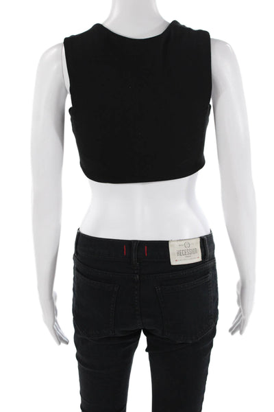 Guizio Womens Sleeveless Square Neck Knit Crop Top Black Size Small
