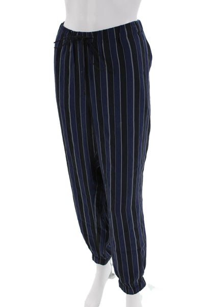 Carlisle Womens High Rise Drawstring Striped Pants Navy White Size 14