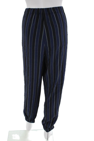 Carlisle Womens High Rise Drawstring Striped Pants Navy White Size 14