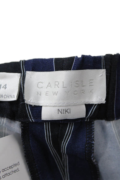 Carlisle Womens High Rise Drawstring Striped Pants Navy White Size 14