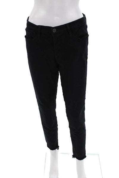 Frame Denim Womens Zipper Fly Mid Rise Fringe Skinny Jeans Black Size 31