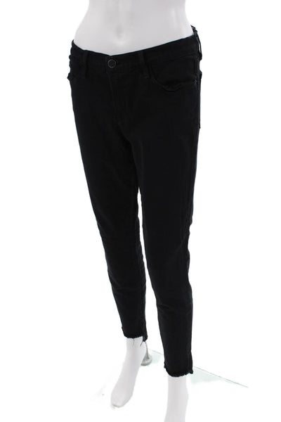 Frame Denim Womens Zipper Fly Mid Rise Fringe Skinny Jeans Black Size 31