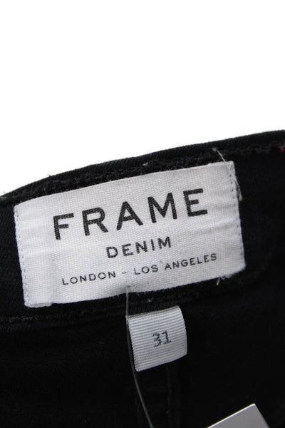 Frame Denim Womens Zipper Fly Mid Rise Fringe Skinny Jeans Black Size 31