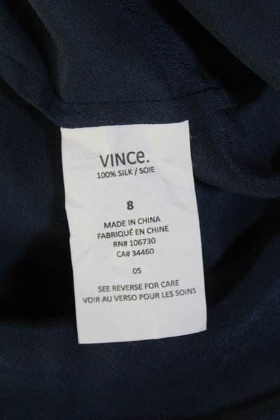 Vince Womens Silk Colorblock Round Neck Quarter Button Down Top Blue Size 8