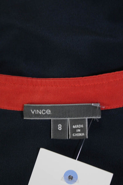 Vince Womens Silk Colorblock Round Neck Quarter Button Down Top Blue Size 8