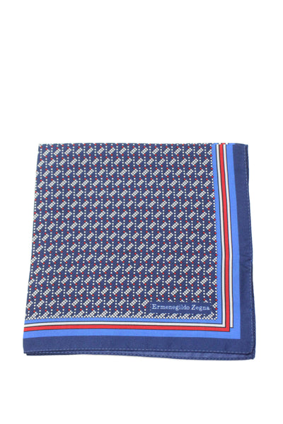 Ermenegildo Zegna Mens Textured Stripped Pattern Square Handkerchief Blue OS