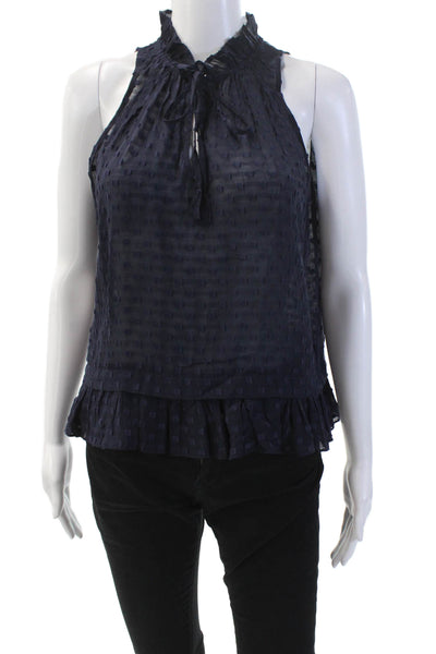Rebecca Taylor Womens Sleeveless High Neck Sleeveless V-neck Tank Blue Size 0