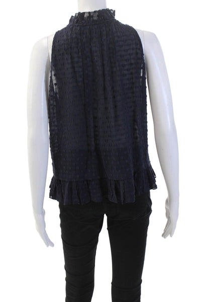 Rebecca Taylor Womens Sleeveless High Neck Sleeveless V-neck Tank Blue Size 0
