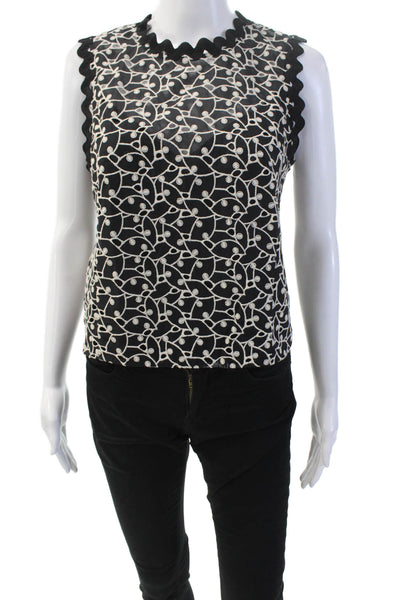 Rebecca Taylor Womens Sleeveless Scoop Neck Embroidered Tank Top Black Size 02