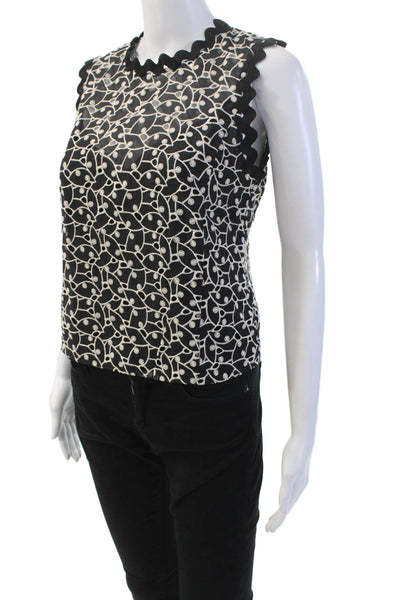 Rebecca Taylor Womens Sleeveless Scoop Neck Embroidered Tank Top Black Size 02