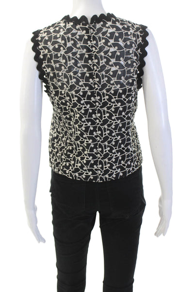 Rebecca Taylor Womens Sleeveless Scoop Neck Embroidered Tank Top Black Size 02