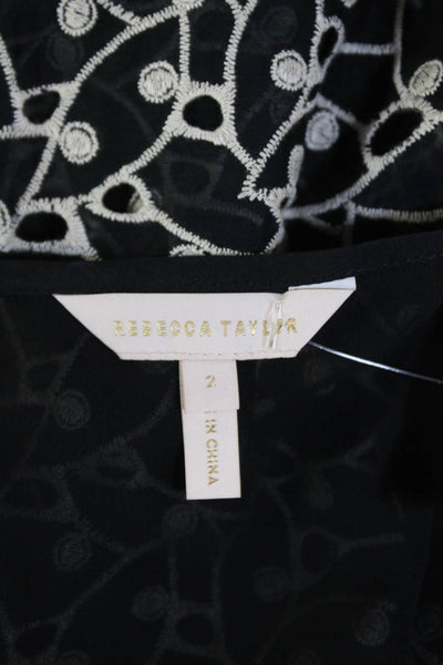 Rebecca Taylor Womens Sleeveless Scoop Neck Embroidered Tank Top Black Size 02