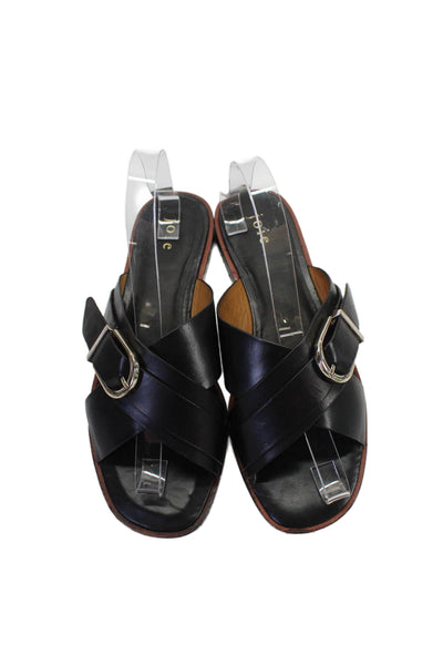 Joie Womens Textured Open Toe Buckle Criss Cross Strap Flat Sandals Black Size E