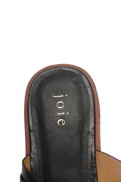 Joie Womens Textured Open Toe Buckle Criss Cross Strap Flat Sandals Black Size E