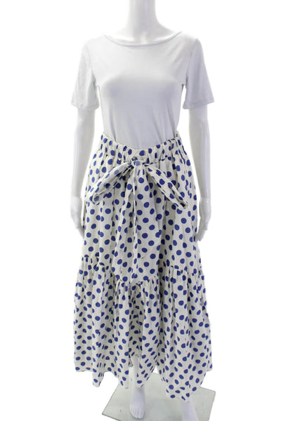 The Westside Womens Cotton Polka Dot Print Midi Flare Skirt White Size S