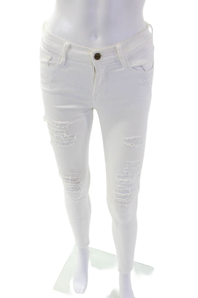 Frame Denim Womens Cotton Le Skinny De Jeane Distressed Jeans White Size 27